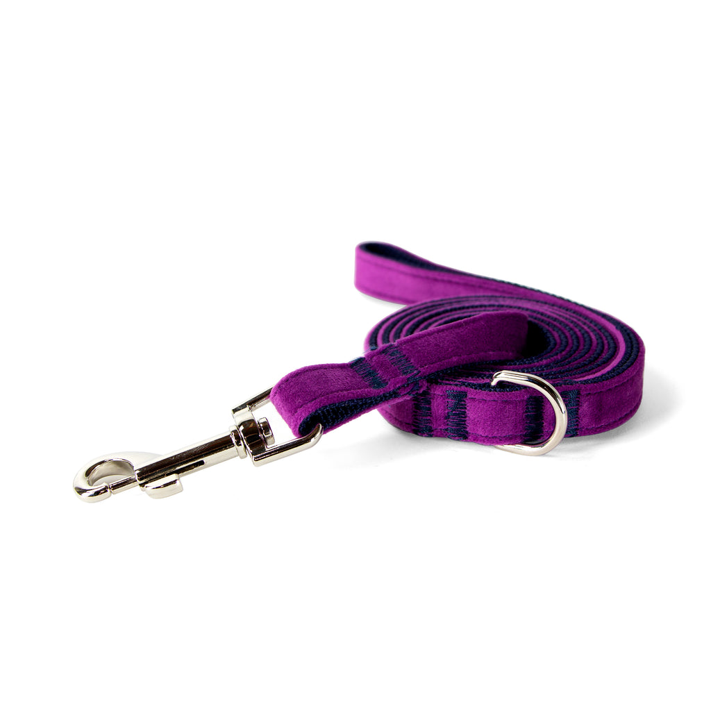 Velvet Dog Leash with Shiny Chrome Silver Metal Snap, Plum Purple