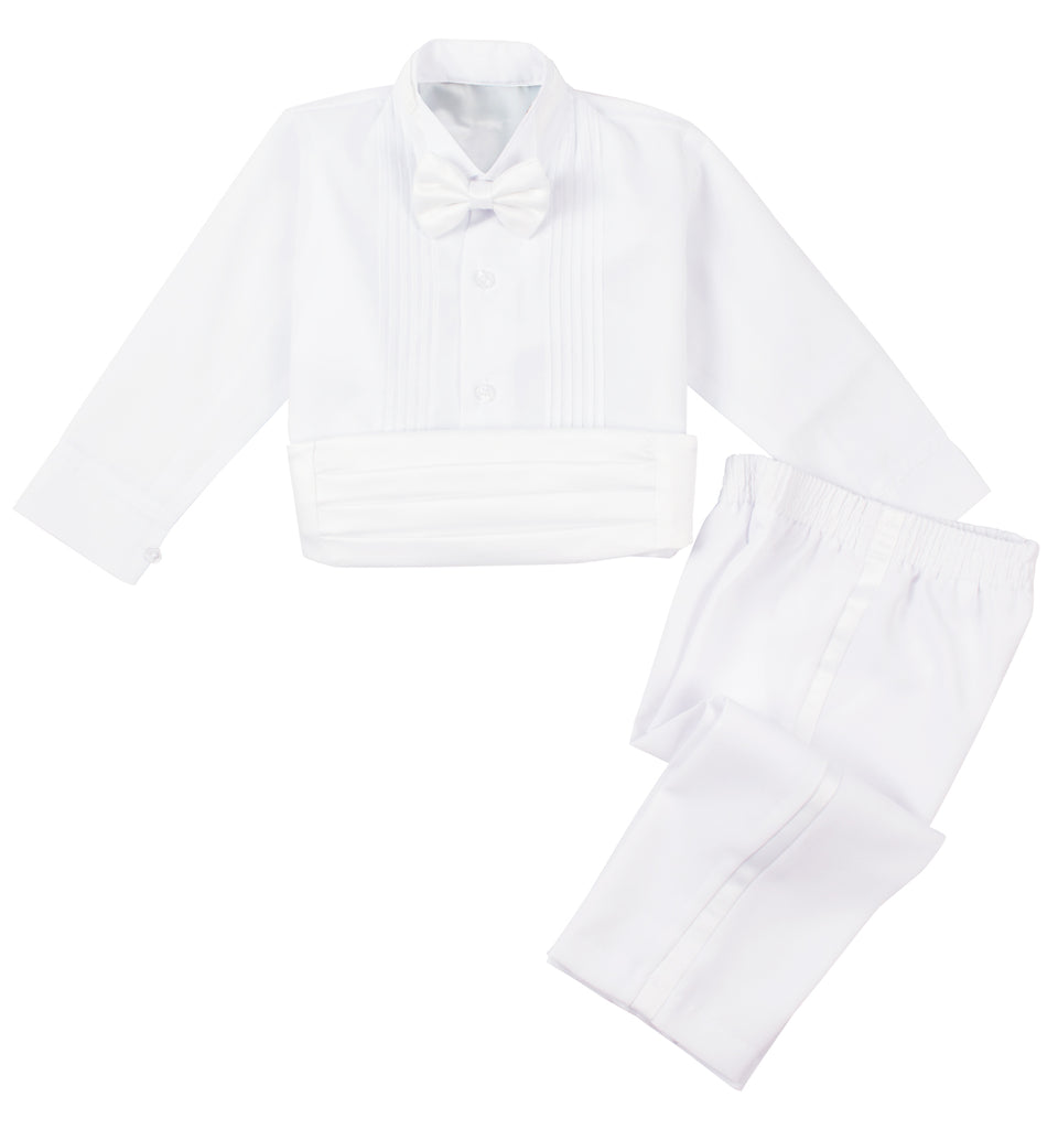 boys' white classic five-piece tuxedo tux set with tail without jacket