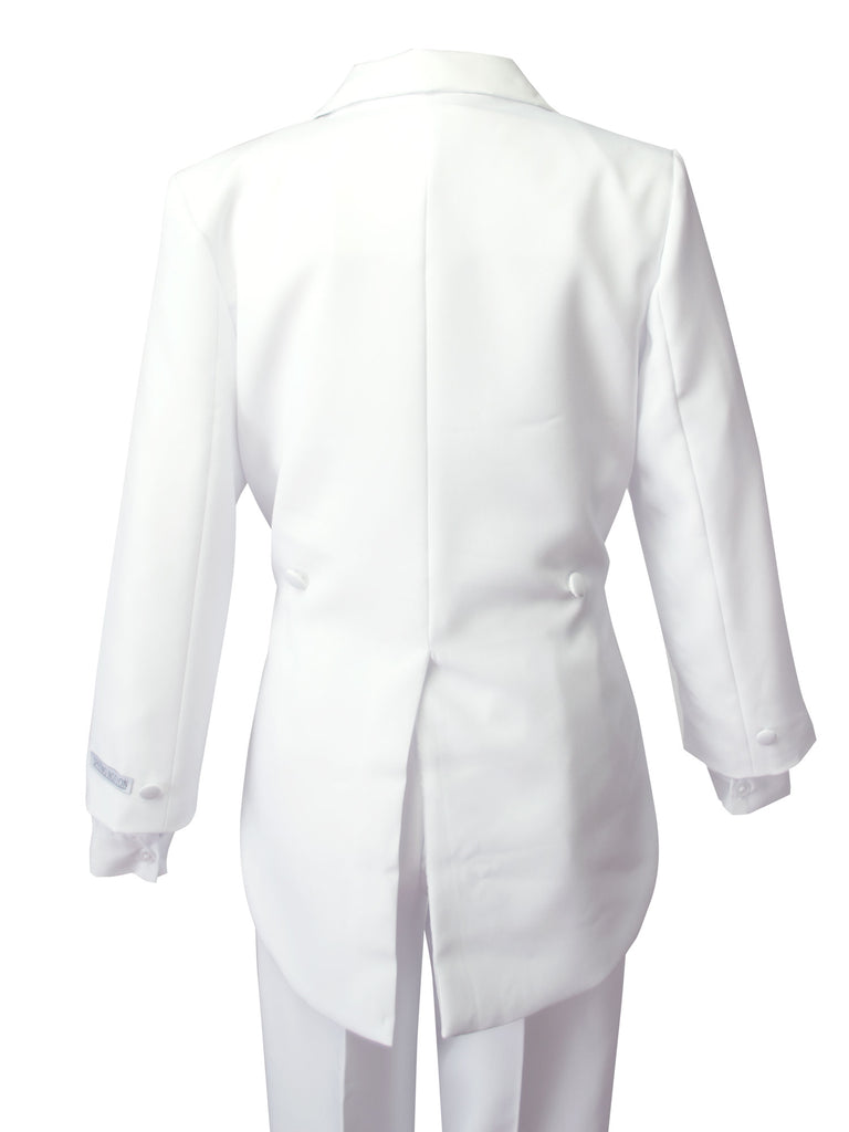 boys' white classic five-piece tuxedo tux set with tail back view