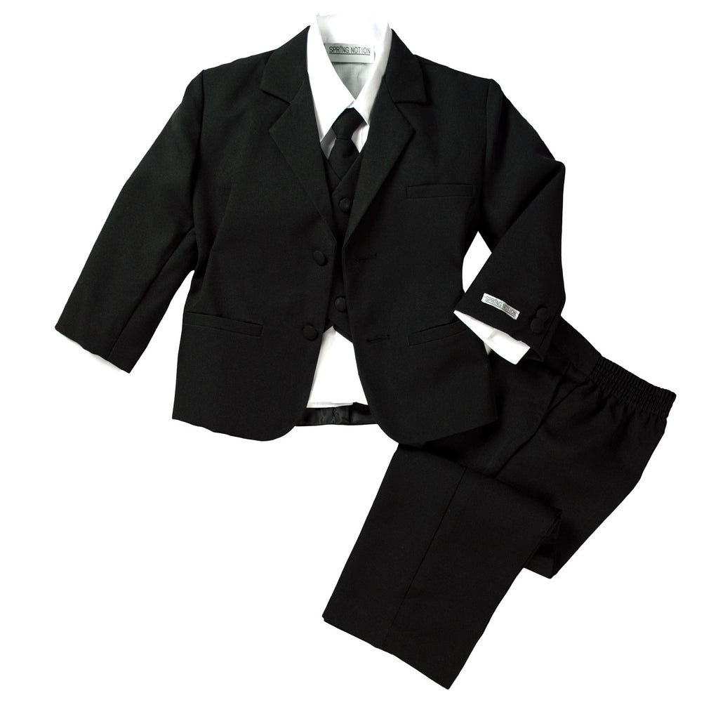 boys' black classic fit five-piece dress suit set all items