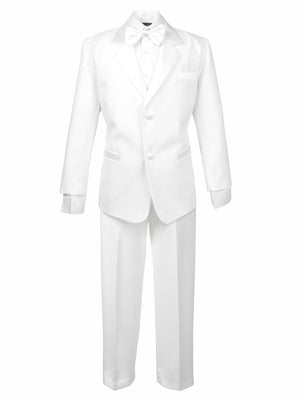 boys' white classic fit five-piece tuxedo without tail