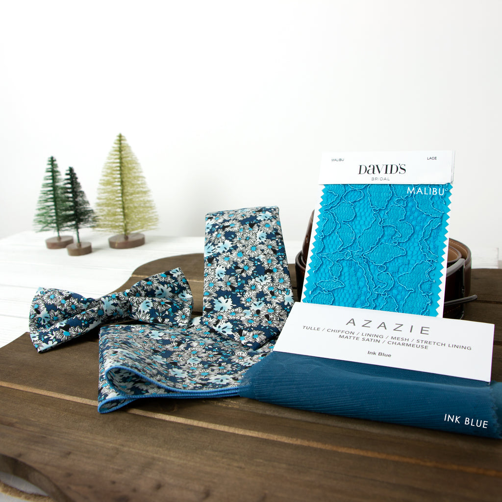 Men's Cotton Printed Floral Skinny Tie, Blue (Color F58)